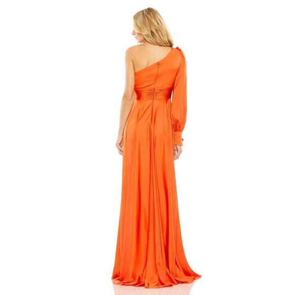 NWT Mac Duggal One Shoulder‎ Bishop Sleeve Flowy Gown Spice Orange Sz 6 - Picture 7 of 8